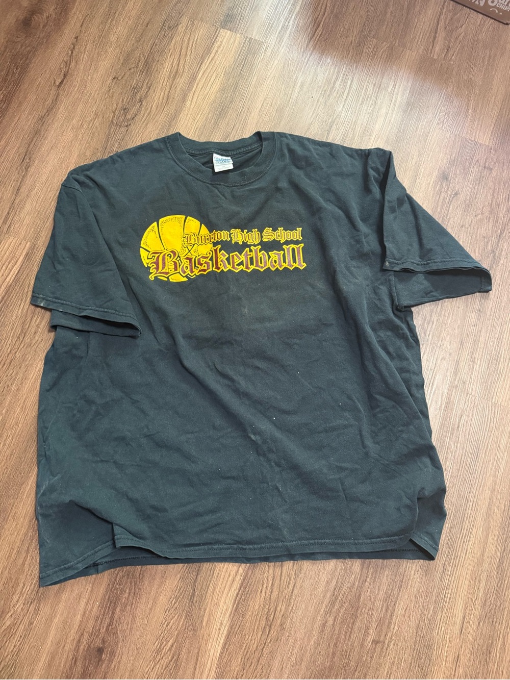 Gildan Black T-Shirt with Yellow Basketball Graphic